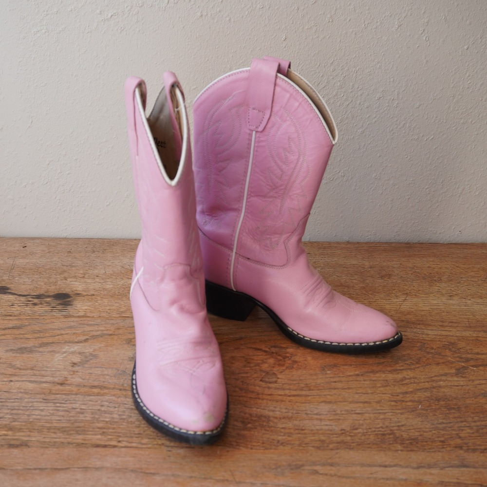 Old West Kids Size 13.5 Pink Leather Cowboy Boots Western Dress Up Costume